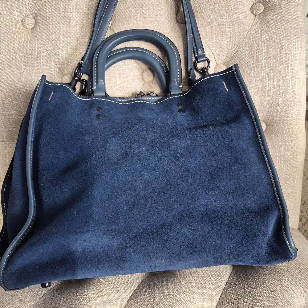 Authentic Coach Navy Blue Suede And Leather 1941 Rogue 36 Tote Bag - Picture 11 of 16